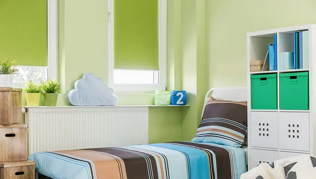 Roller blinds in a kids bedroom